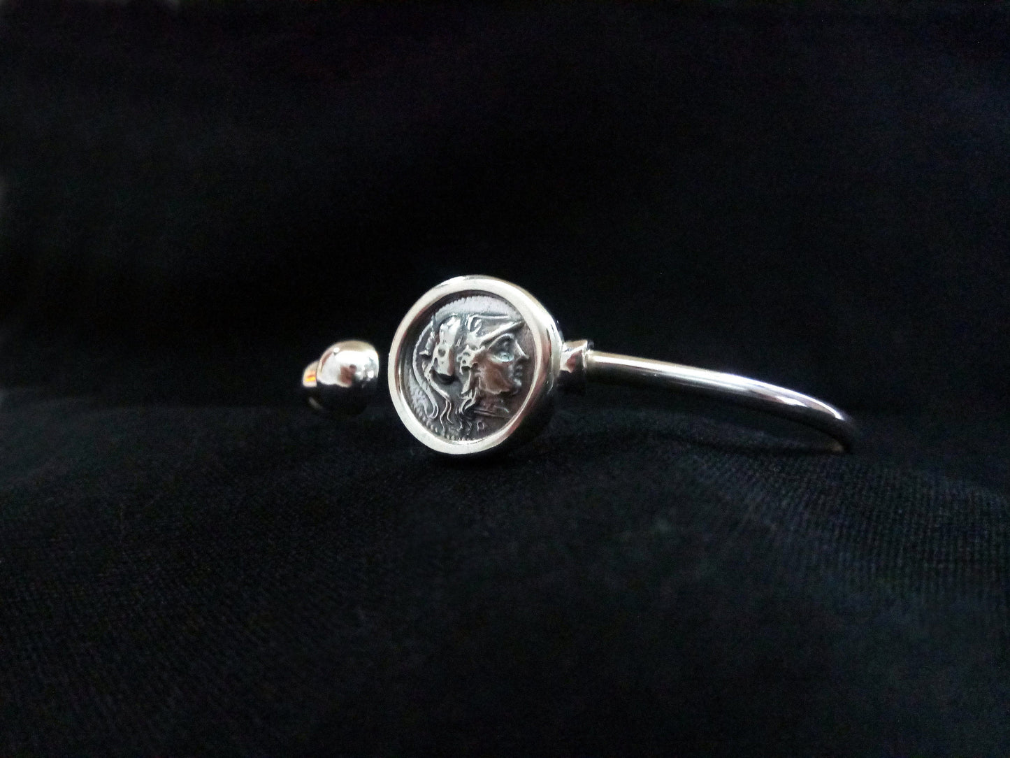 Sterling Silver 925 Goddess Athena Bangle Greek Ancient Greek Coin Bracelet, Greek Silver Bracelet, Alexander The Great Bracelet