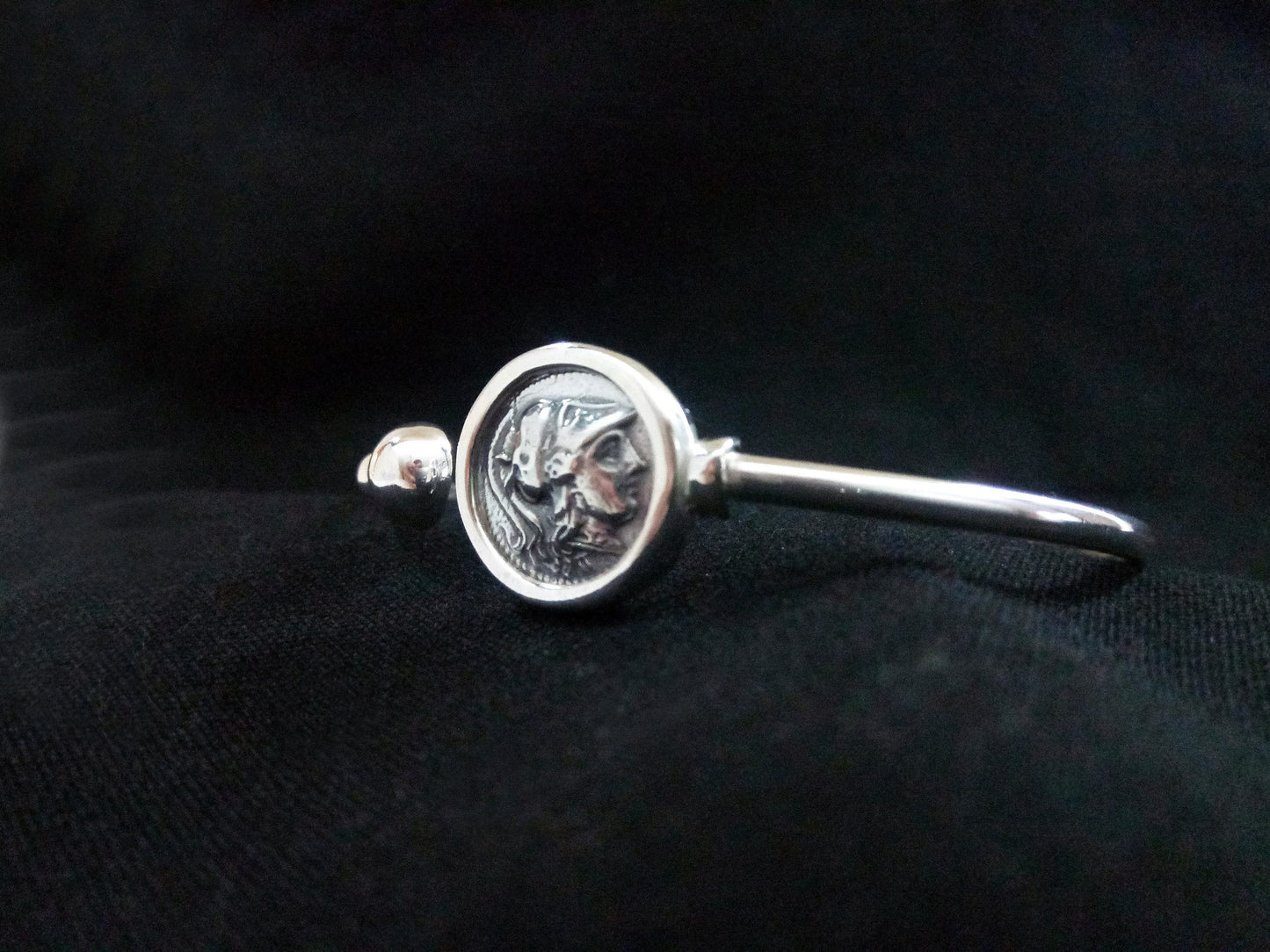 Sterling Silver 925 Goddess Athena Bangle Greek Ancient Greek Coin Bracelet, Greek Silver Bracelet, Alexander The Great Bracelet