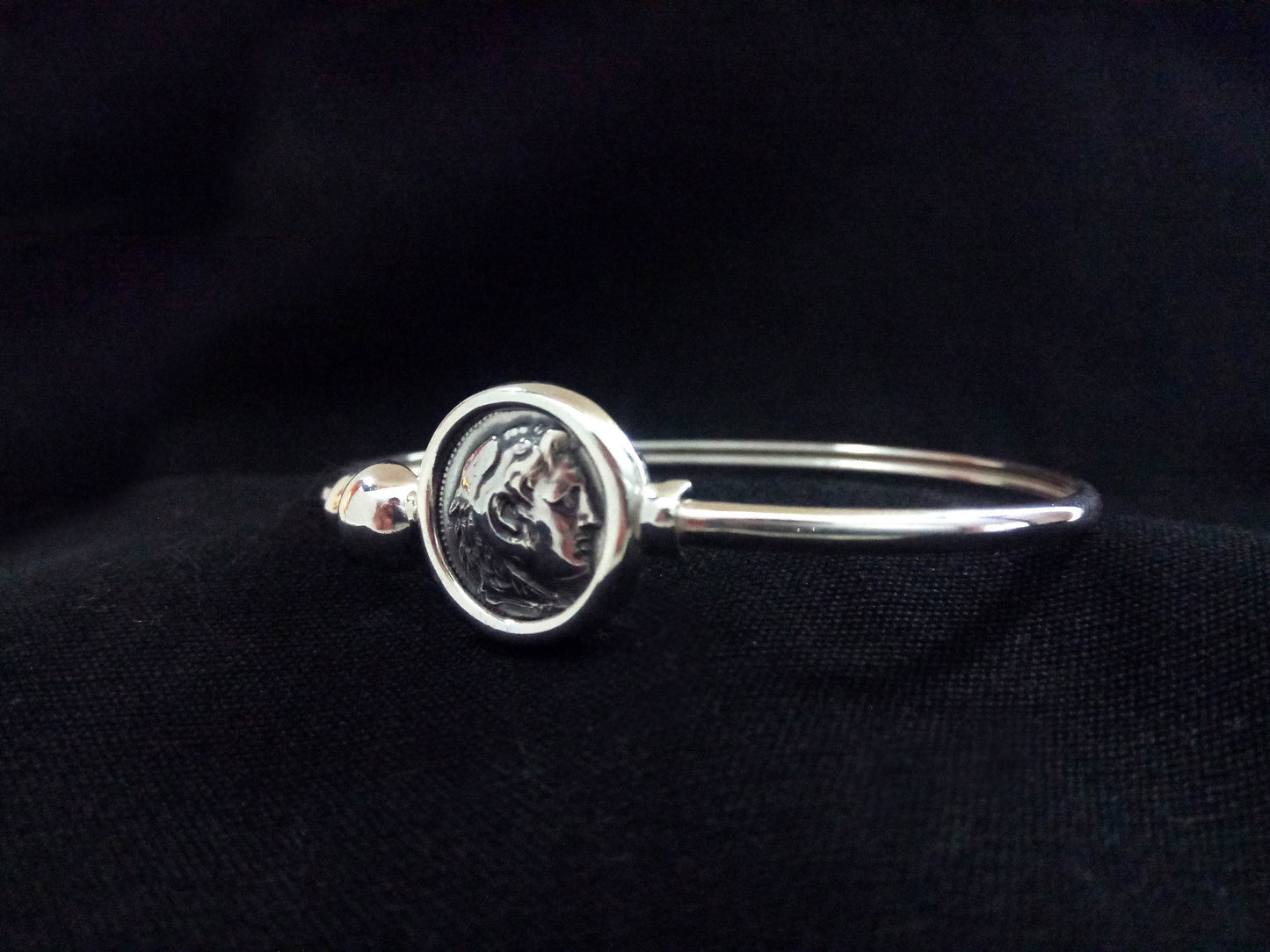 Alexander The Great Greek Silver Cuff Bangle Coin Bracelet
