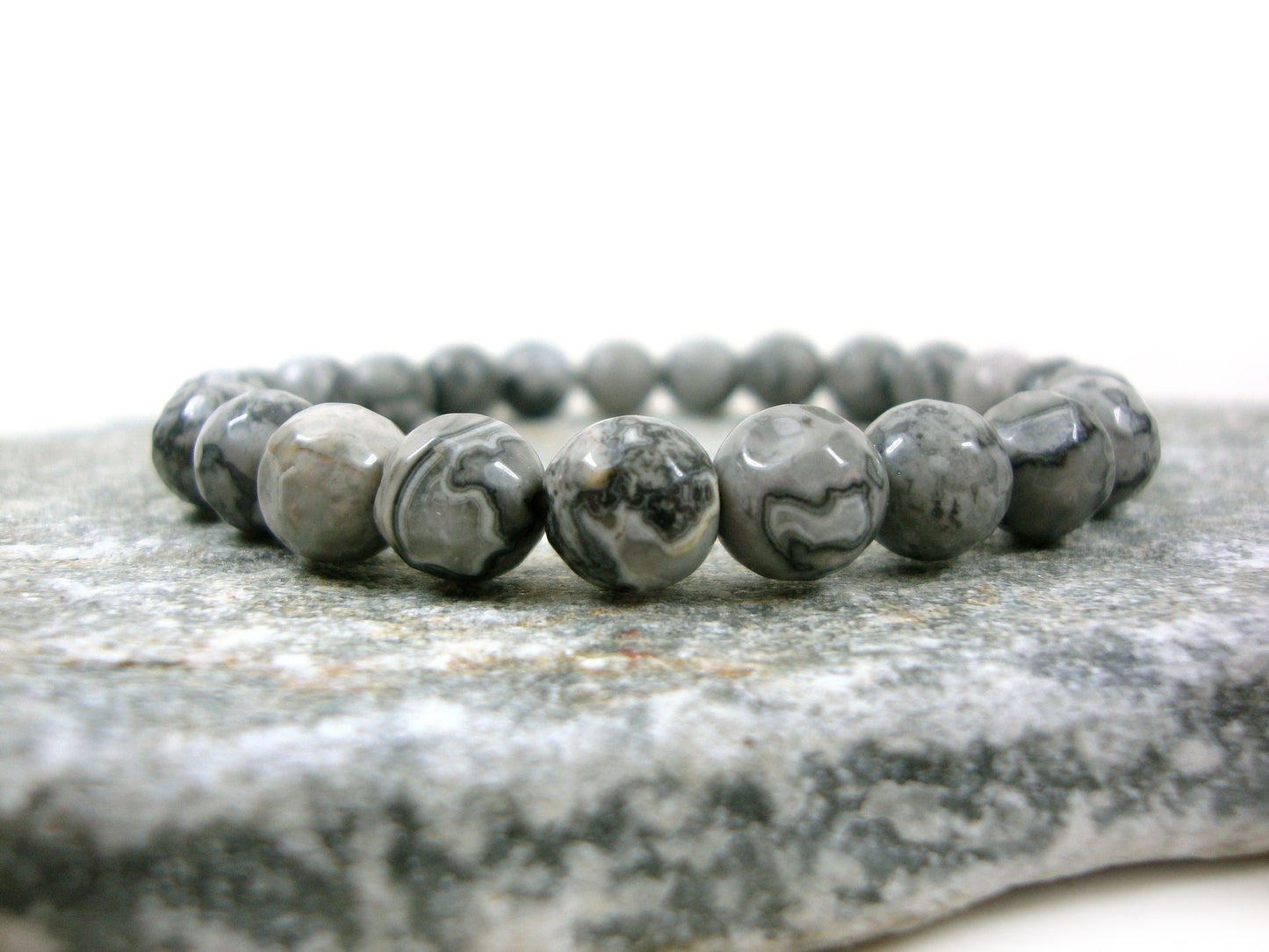 Natural Jasper Gray 8 mm Stones Bracelet, Jasper Bracelet, Gemstone Bracelet, Natural Stone Men Women Bracelet, Natur Stein Armband