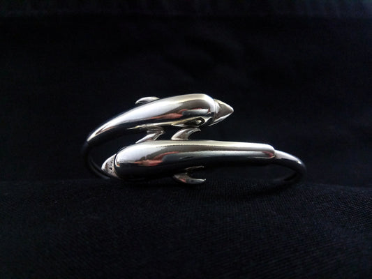 Sterling Silver 925 Dolphin Double Head Greek Bangle Bracelet, Dolphin Head Silver Bracelet, Greek Jewelry, Griechischer Armreif, Dolphin