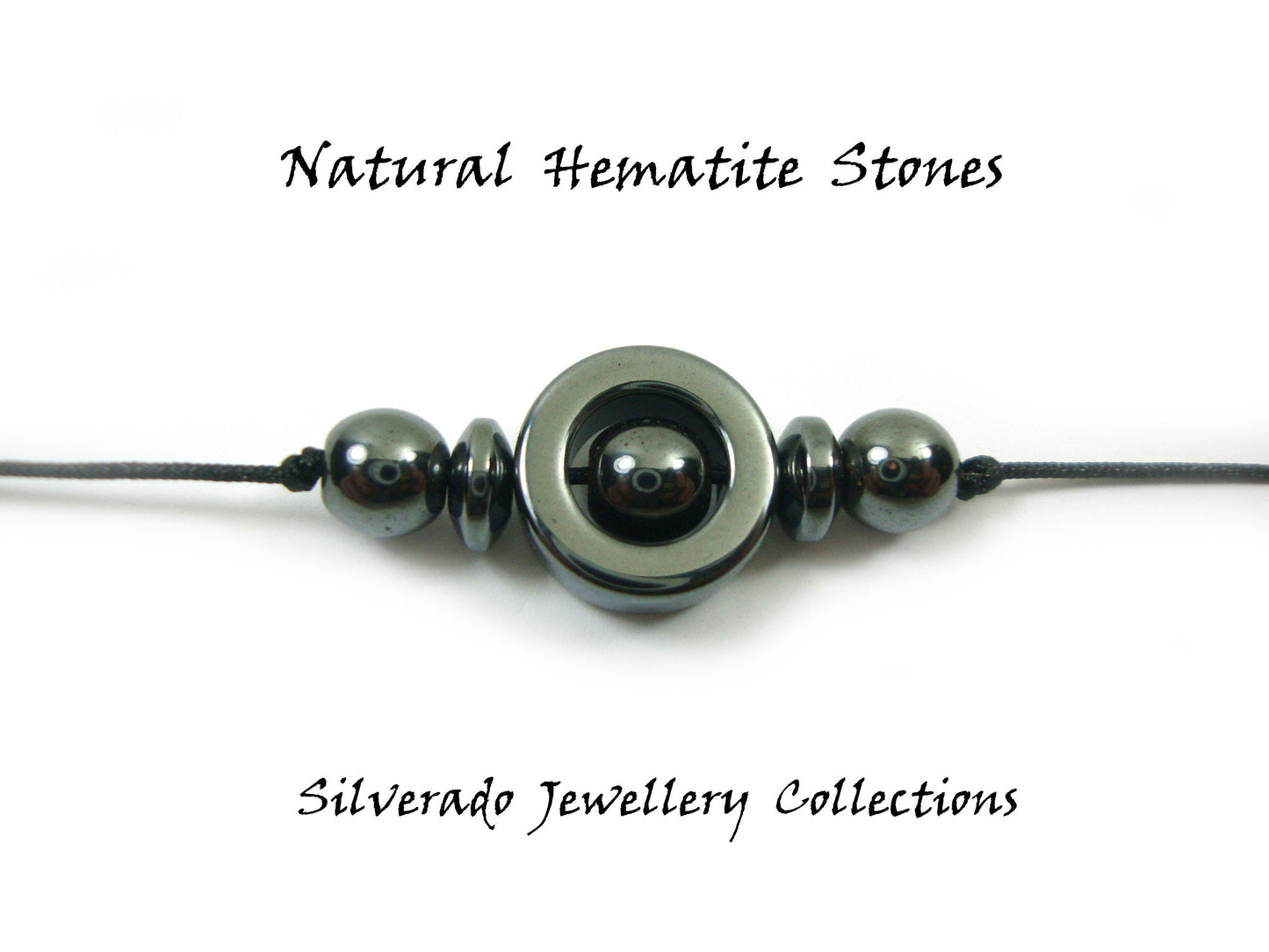 Natural Gray Silver Hematite Stones Cord Adjustable Trendy Bracelet, Hematite Stones Men Mens Women Unisex Macrame Cord Bracelet