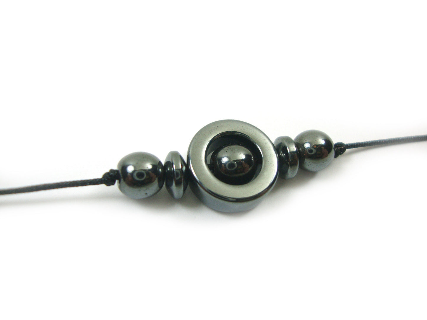 Natural Gray Silver Hematite Stones Cord Adjustable Trendy Bracelet, Hematite Stones Men Mens Women Unisex Macrame Cord Bracelet