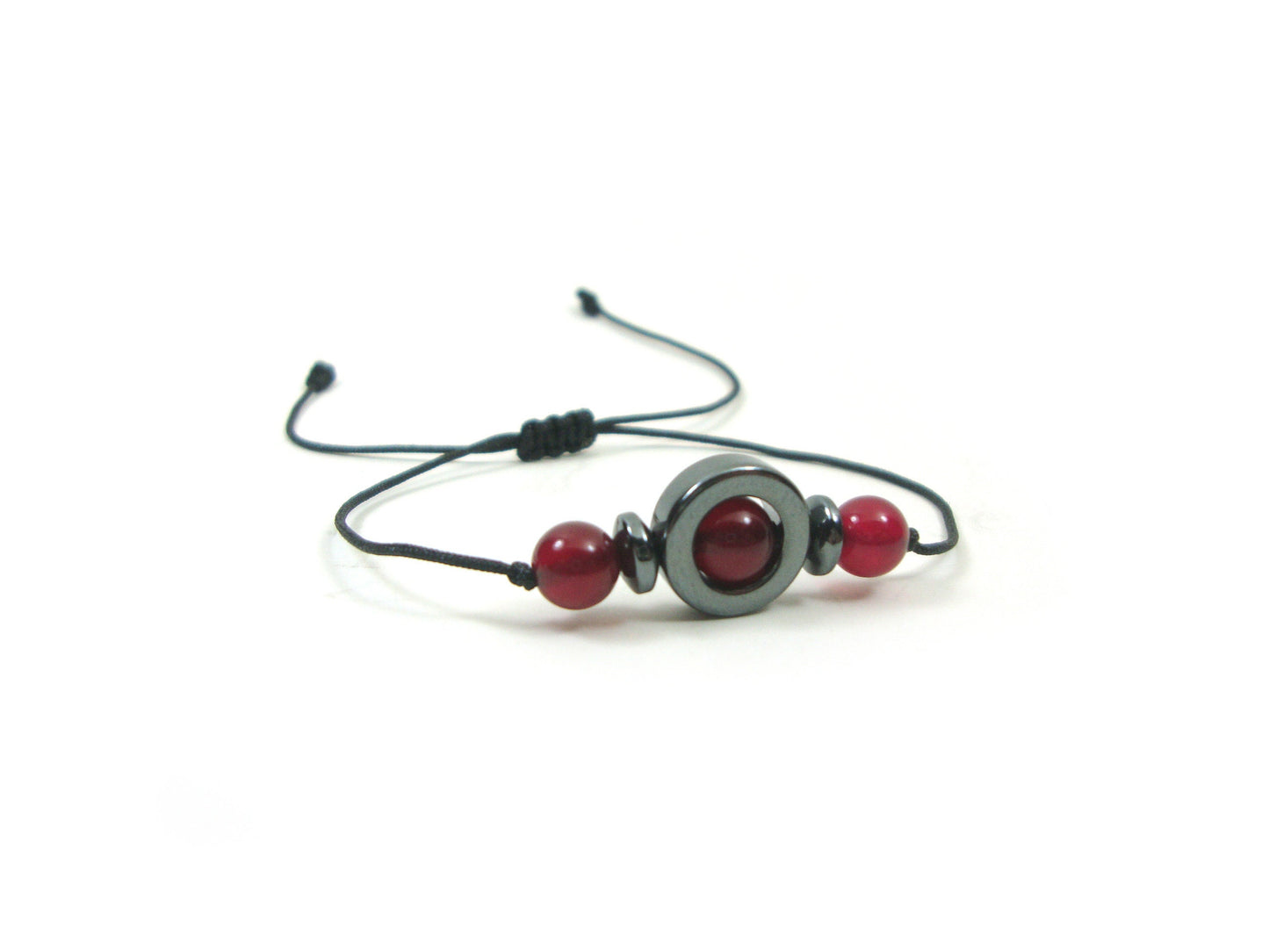 Natural Red Agate & Hematite Stones Cord Adjustable Trendy Bracelet, Agate Stones Men Mens Women Unisex Macrame Cord Bracelet