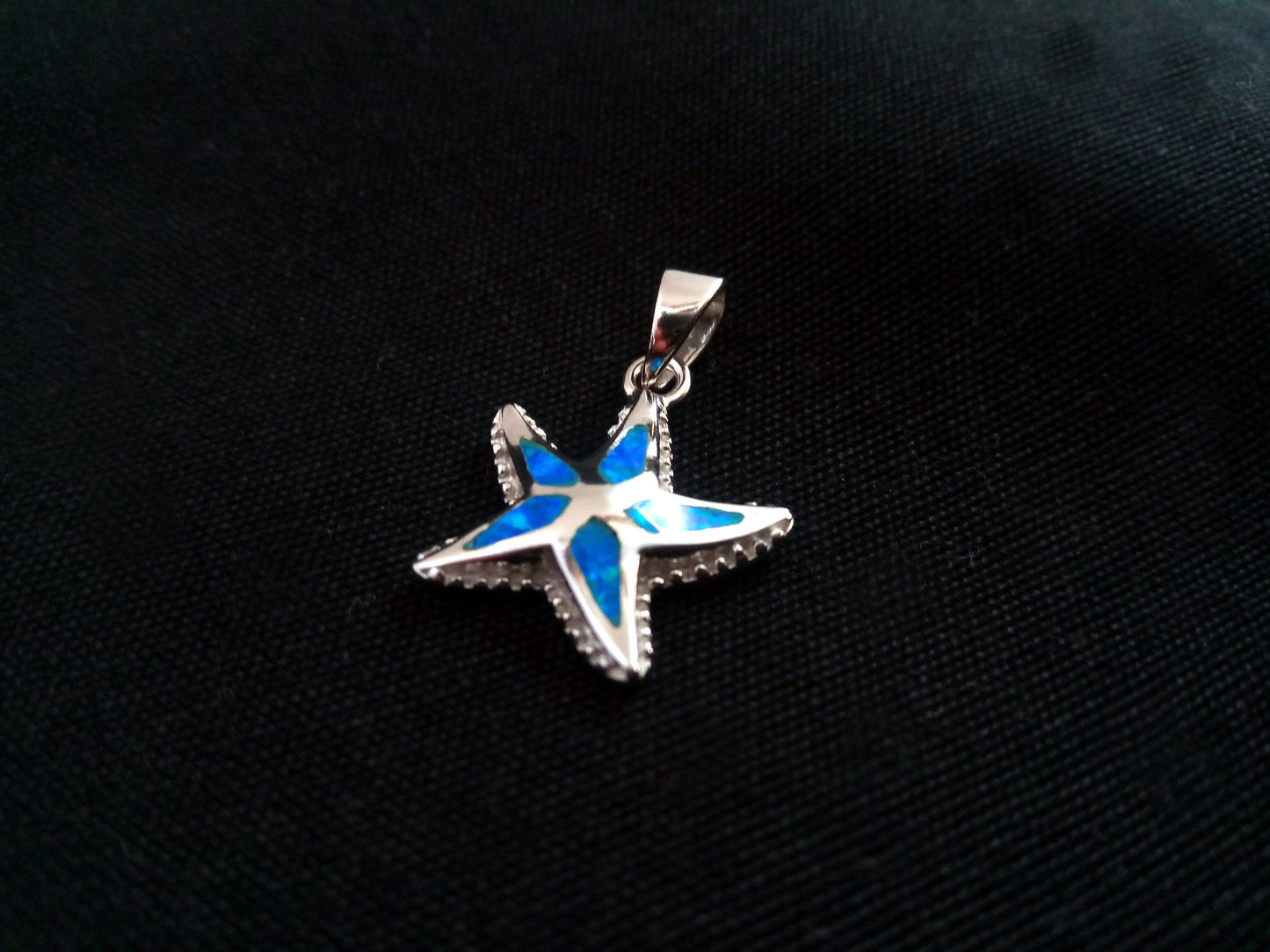 Sterling Silver 925 Fire Rainbow Blue Opal Starfish Small Greek Pendant, Griechischer Silber Seestern Anhager, Bijoux Grecque étoile de mer