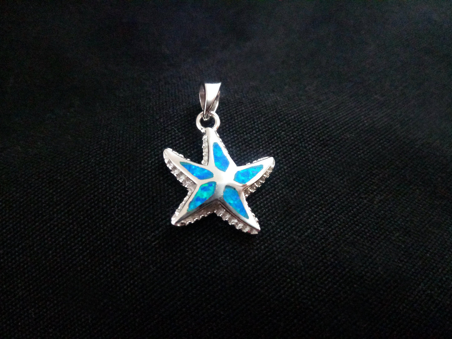 Sterling Silver 925 Fire Rainbow Blue Opal Starfish Small Greek Pendant, Griechischer Silber Seestern Anhager, Bijoux Grecque étoile de mer