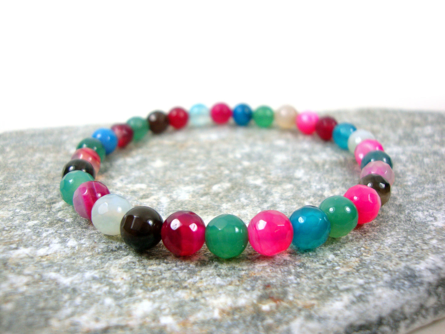 Natural Agate Multicolor Stones Bracelet, Agate Bracelet, Gemstone Bracelet, Natural Stones Men Women Bracelet, Agate Natur Stein Armband