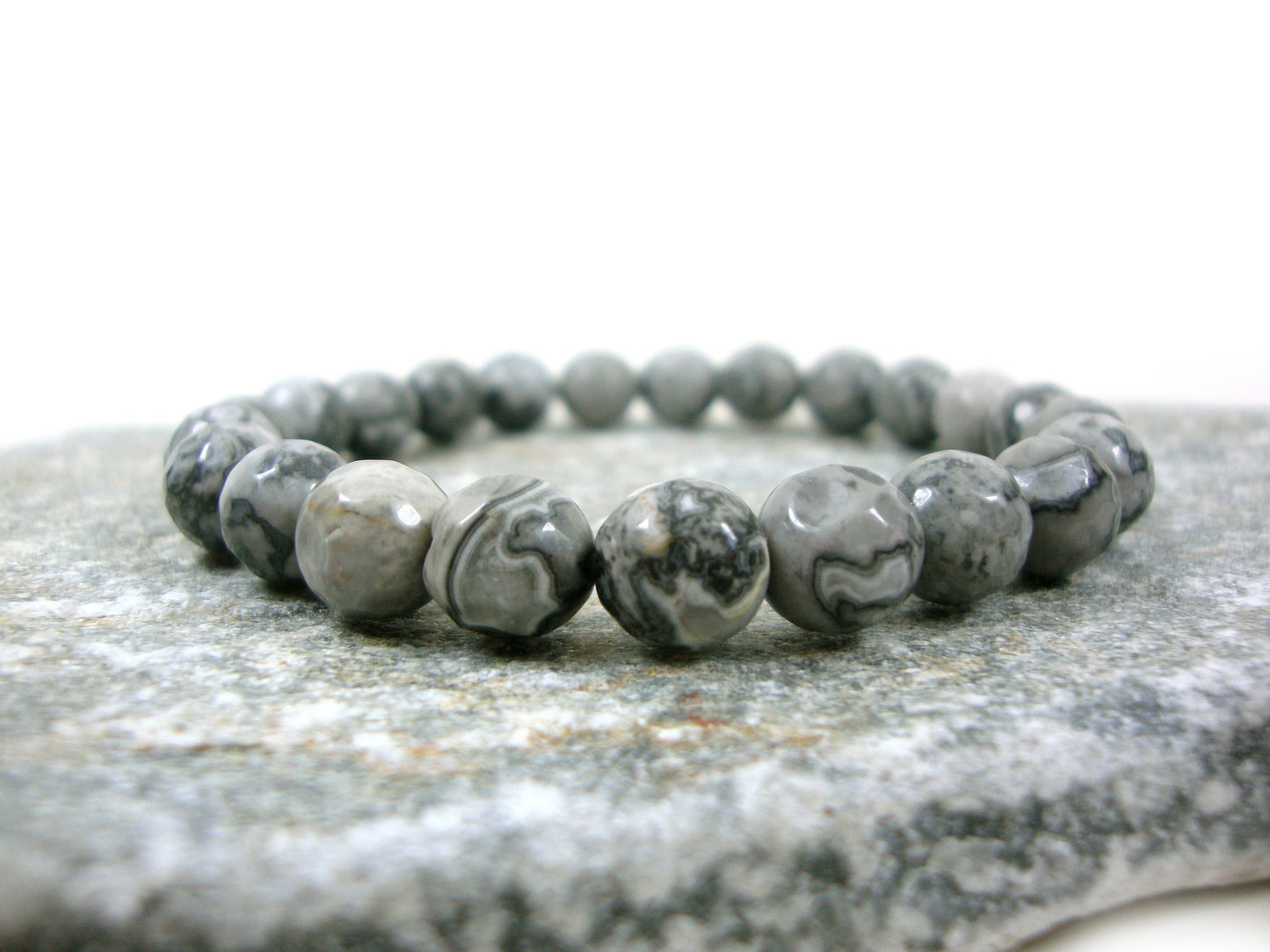 Natural Jasper Gray 8 mm Stones Bracelet, Jasper Bracelet, Gemstone Bracelet, Natural Stone Men Women Bracelet, Natur Stein Armband