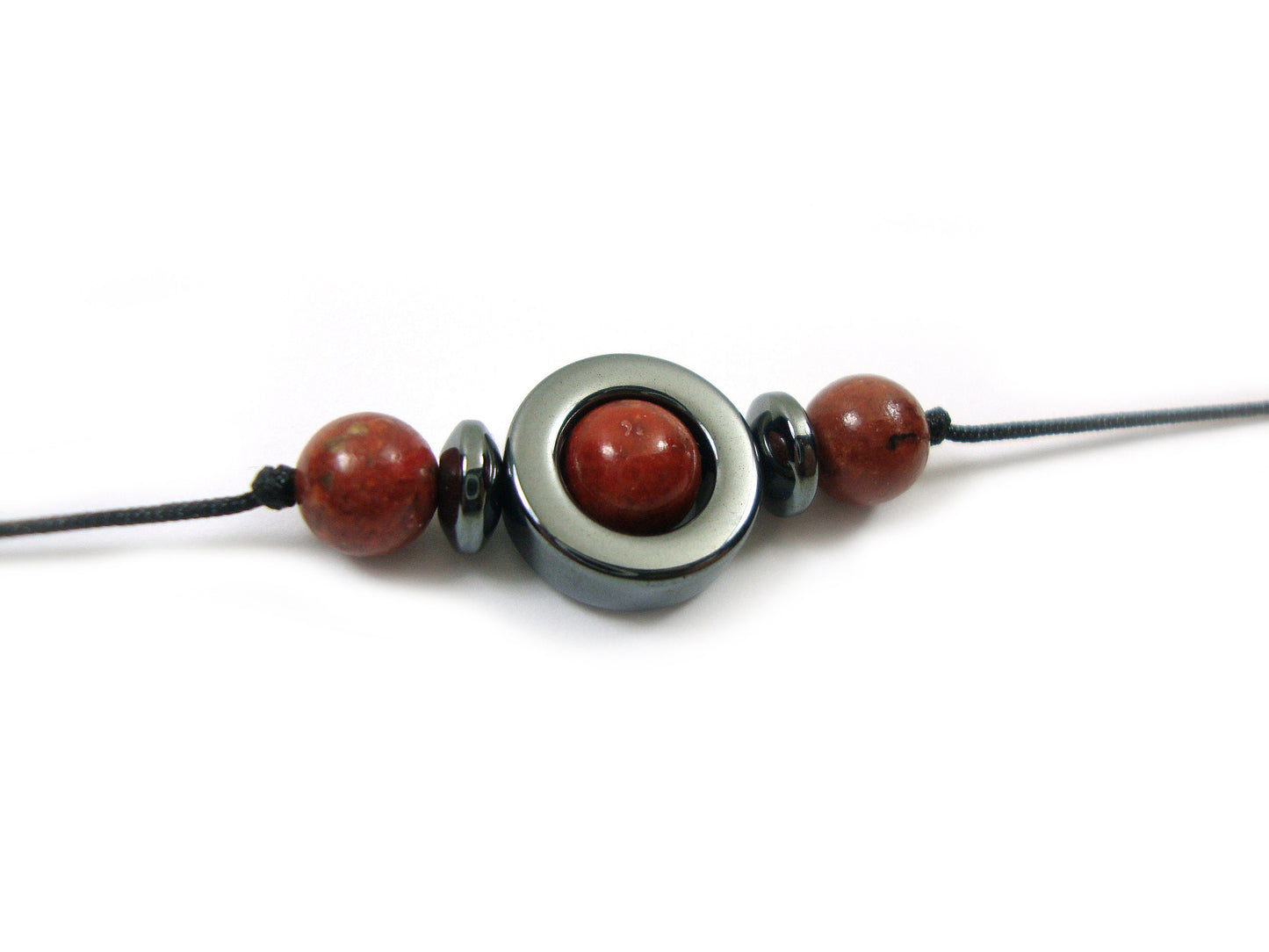 Natural Red Coral & Hematite Stones Cord Adjustable Trendy Bracelet, Coral Stones Men Mens Women Unisex Macrame Cord Bracelet
