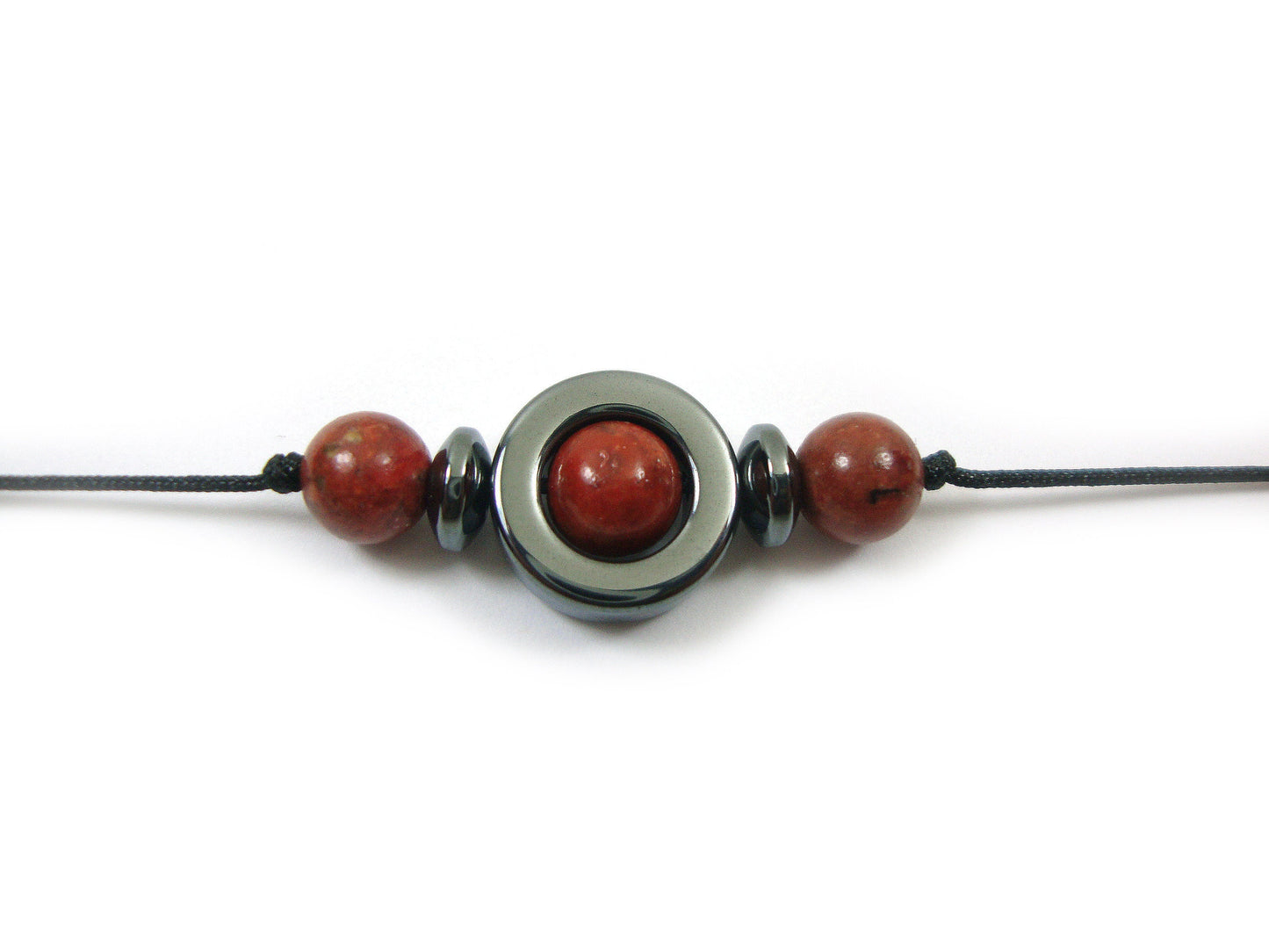 Natural Red Coral & Hematite Stones Cord Adjustable Trendy Bracelet, Coral Stones Men Mens Women Unisex Macrame Cord Bracelet