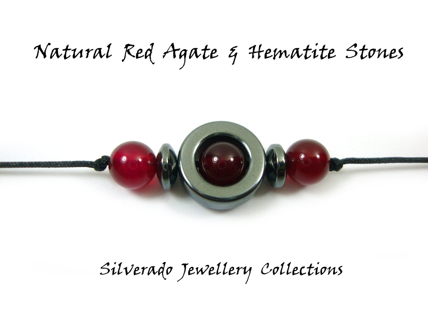 Natural Red Agate & Hematite Stones Cord Adjustable Trendy Bracelet, Agate Stones Men Mens Women Unisex Macrame Cord Bracelet