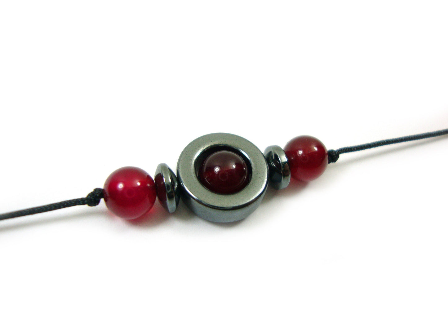 Natural Red Agate & Hematite Stones Cord Adjustable Trendy Bracelet, Agate Stones Men Mens Women Unisex Macrame Cord Bracelet