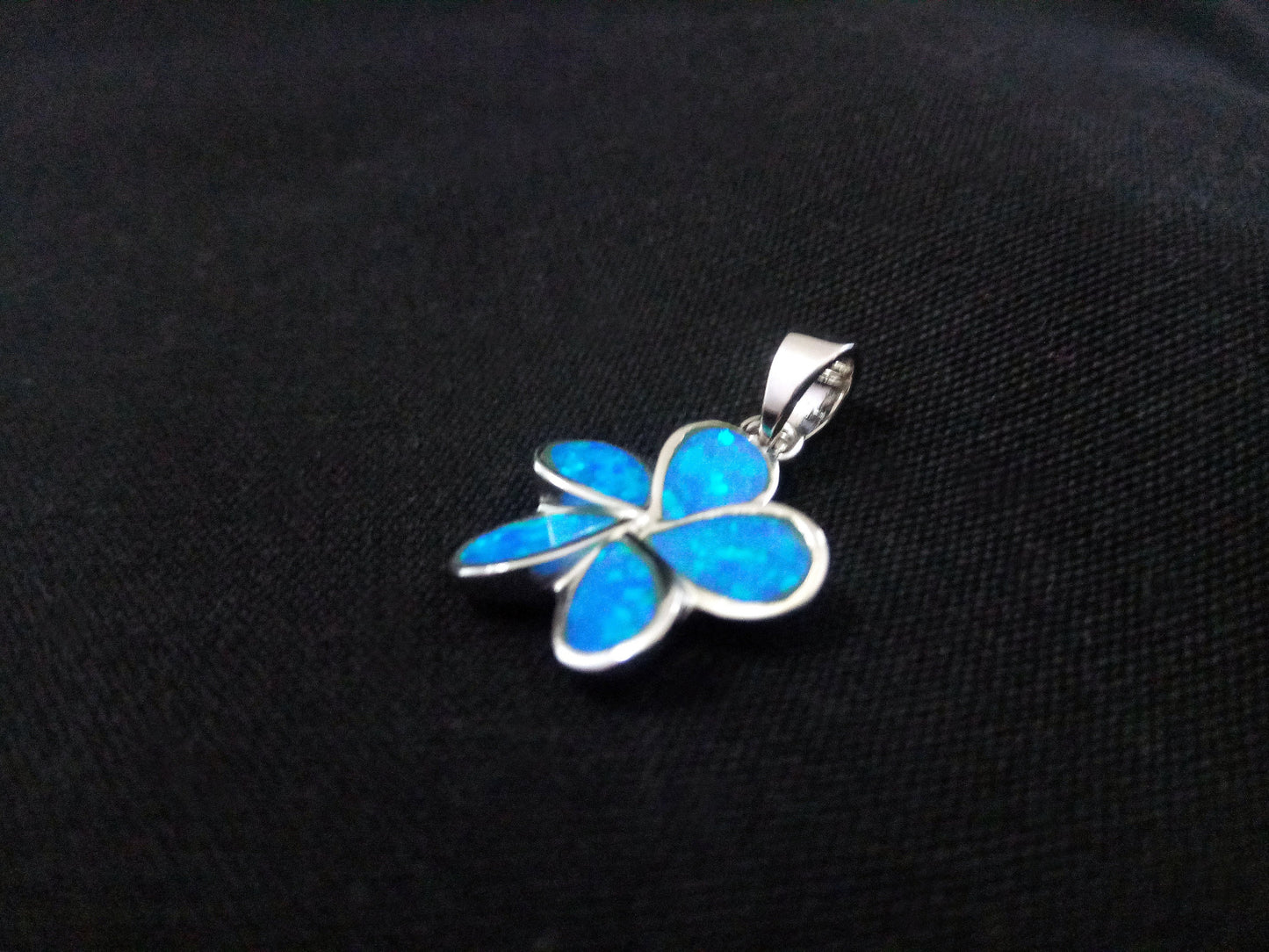 Sterling Silver 925 Fire Rainbow Blue Opal Flower Greek Pendant, Griechischer Silber Blume Anhanger Schmuck, Flower pendant With Opal Stones