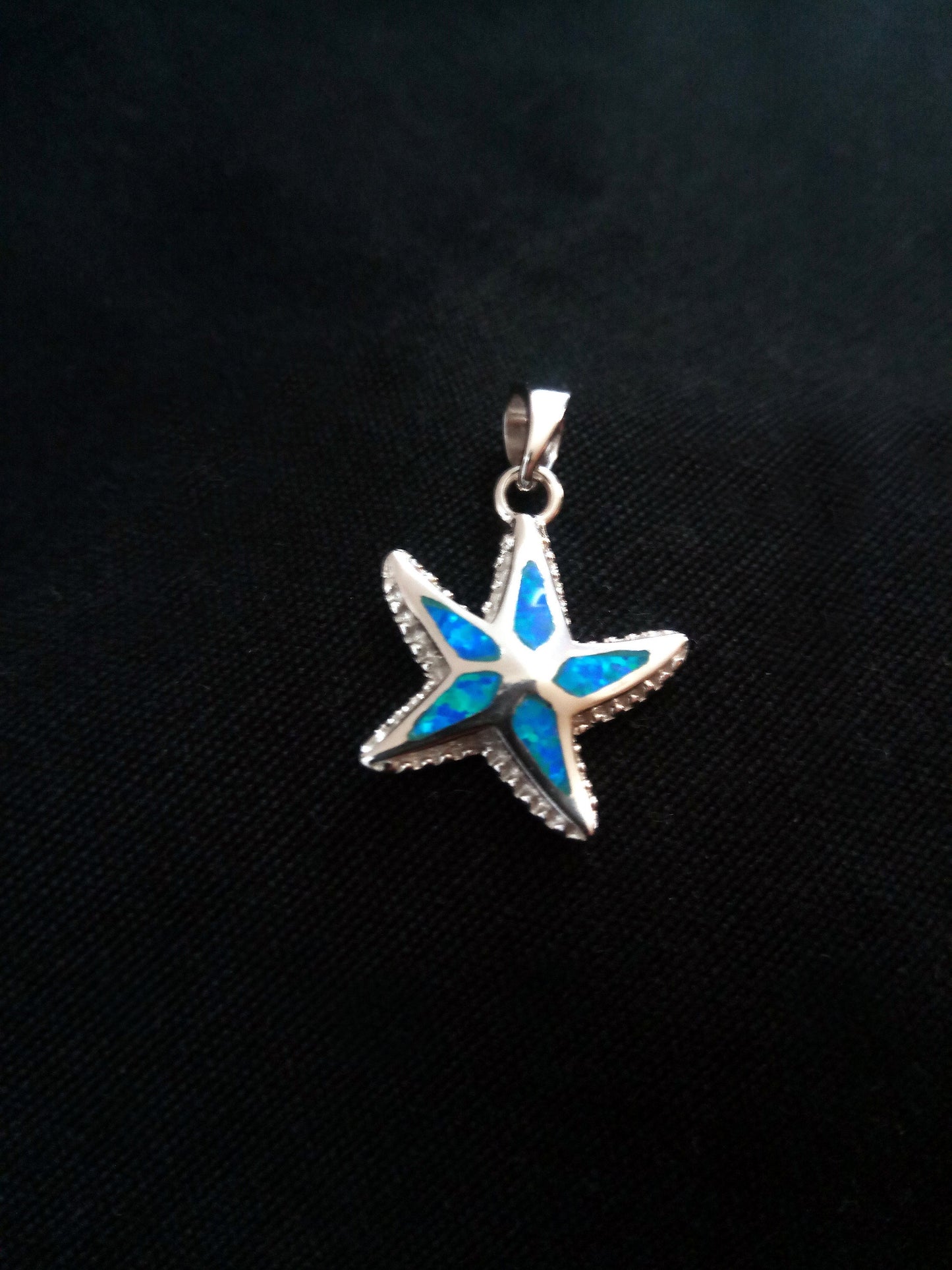 Sterling Silver 925 Fire Rainbow Blue Opal Starfish Small Greek Pendant, Griechischer Silber Seestern Anhager, Bijoux Grecque étoile de mer