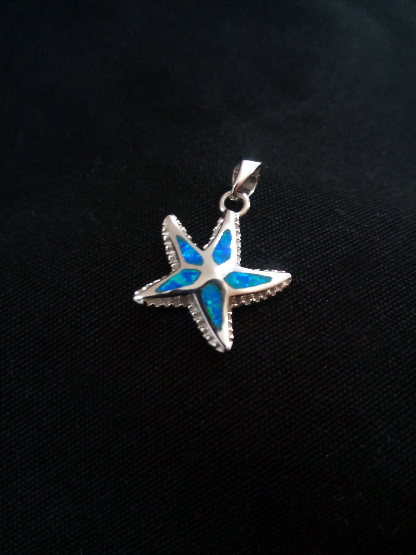 Sterling Silver 925 Fire Rainbow Blue Opal Starfish Small Greek Pendant, Griechischer Silber Seestern Anhager, Bijoux Grecque étoile de mer