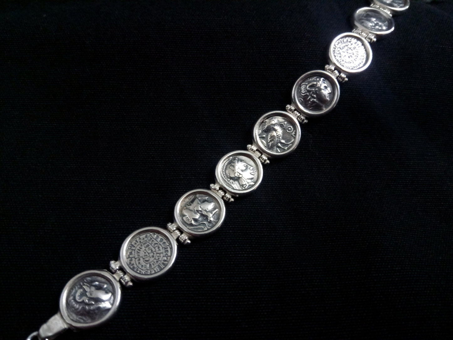 Sterling Silver 925 Ancient Greek Alexander Phaistos Athena Owl Macedonia Sun Coin Bracelet 19cm - 7.41 pouces, Griechischer Silber Armband