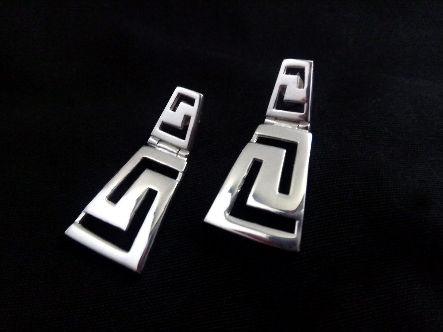 Sterling Silver 925 Stud Meander Greek Jewelry Gradual Earrings , Greek Key Dangle Earrings, Griechisches Silber Ohrringe  Bijoux Grecque