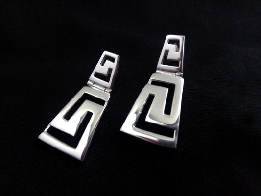 Sterling Silver 925 Stud Meander Greek Jewelry Gradual Earrings , Greek Key Dangle Earrings, Griechisches Silber Ohrringe  Bijoux Grecque