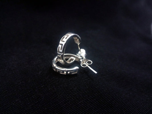 Sterling Silver 925 Meander Greek Small Hoop Earrings 15mm, Greek Key Stud Earrings, Griechisches Silber Ohrringe  Bijoux Grecque, Earrings
