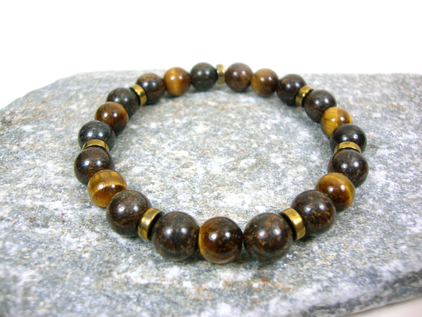Natural Bronzite & Tiger Eye Brown Stones 8mm Bracelet, Bronzite Tiger Eye, Gemstone Bracelet, Mens Womens Neutral Earth Tone Gift Bracelet