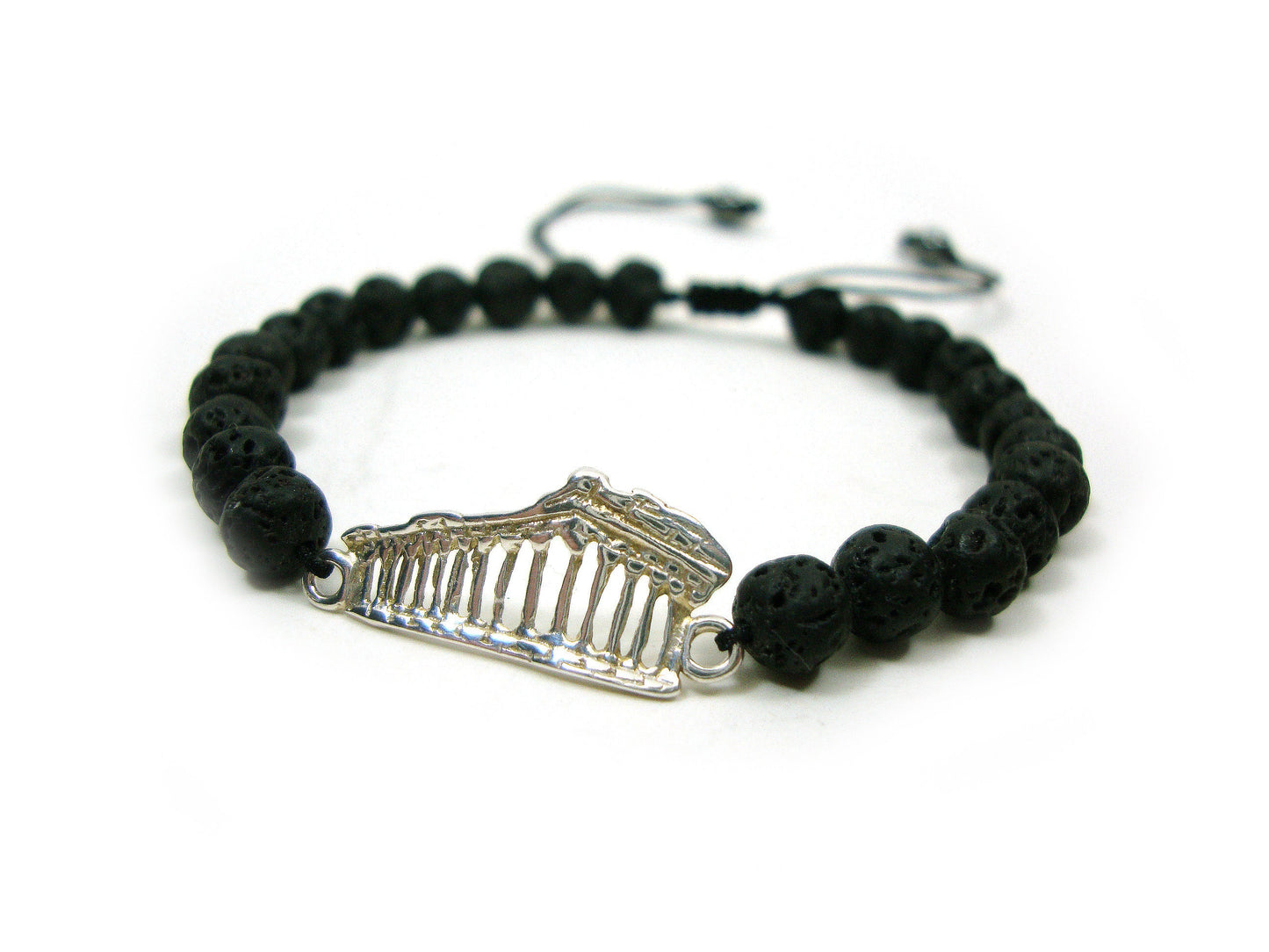 lava bracelet with silver acropolis on white background