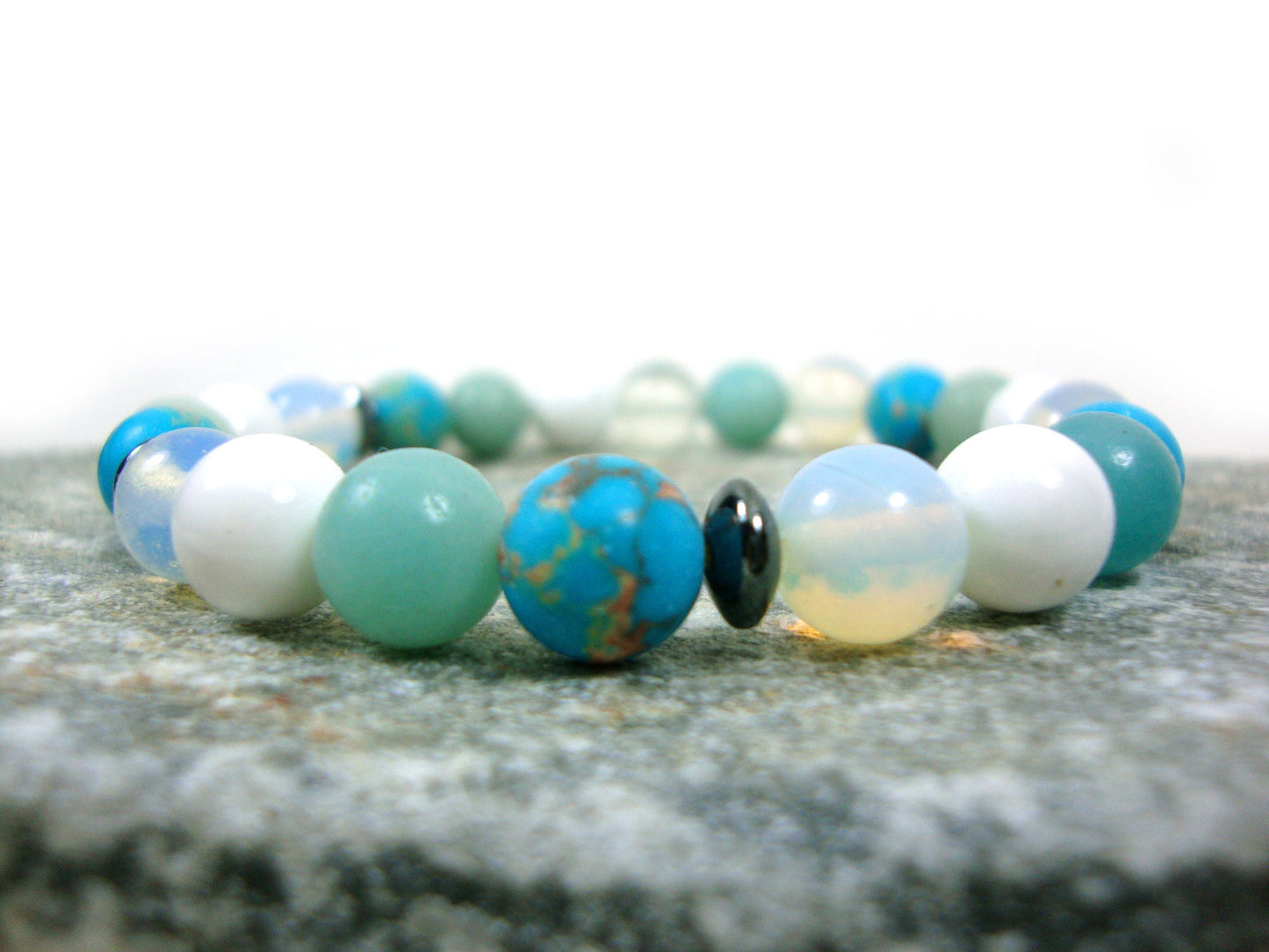 Natural Blue Agate-Amazonite-White Onyx-Moonstone Stones 6mm Stretch Bracelet, Gemstone Bracelet, Summer Bracelet, Natur Echt Stein Armband