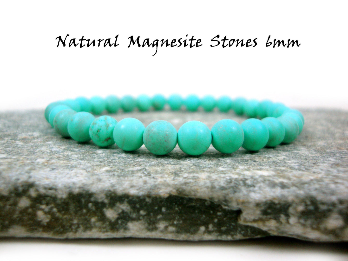Natural Magnesite Blue Green Turquoise Color Stones 6mm Bracelet extensible, Bracelet de pierres précieuses, Bracelet d'été, Brassard Natur Echt Stein
