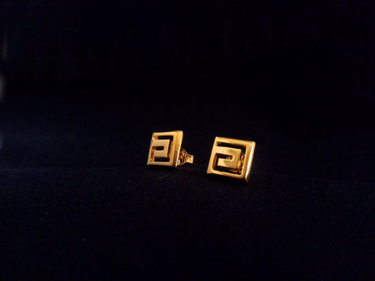 Sterling Silver 925 Stud Meander Greek Small Gold Plated 22K Earrings 7mm, Greek Key Stud Earrings, Griechisches Silber Ohrringe, Grecque