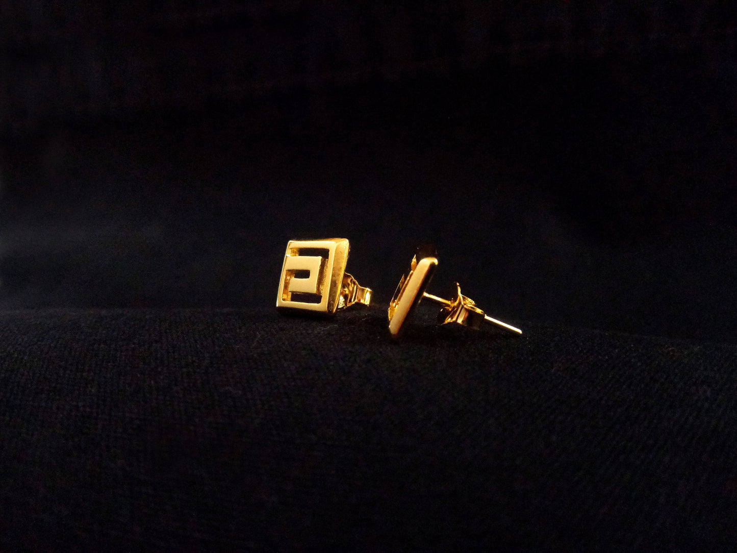 Sterling Silver 925 Stud Meander Greek Small Gold Plated 22K Earrings 7mm, Greek Key Stud Earrings, Griechisches Silber Ohrringe, Grecque