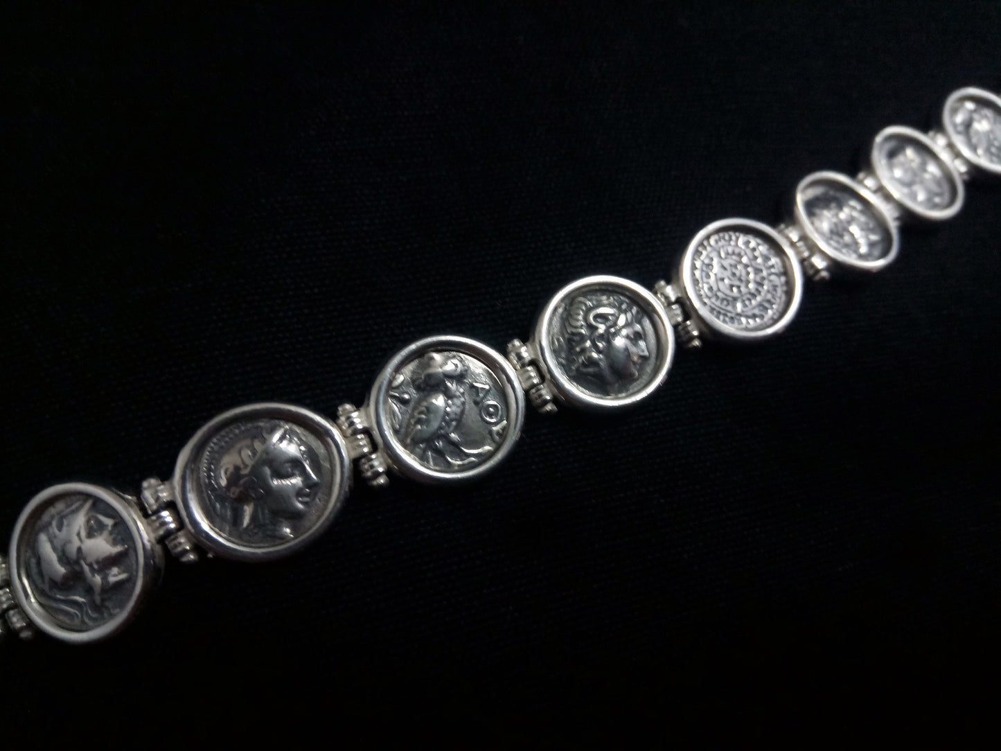 Sterling Silver 925 Ancient Greek Alexander Phaistos Athena Owl Macedonia Sun Coin Bracelet 19cm - 7.41 pouces, Griechischer Silber Armband