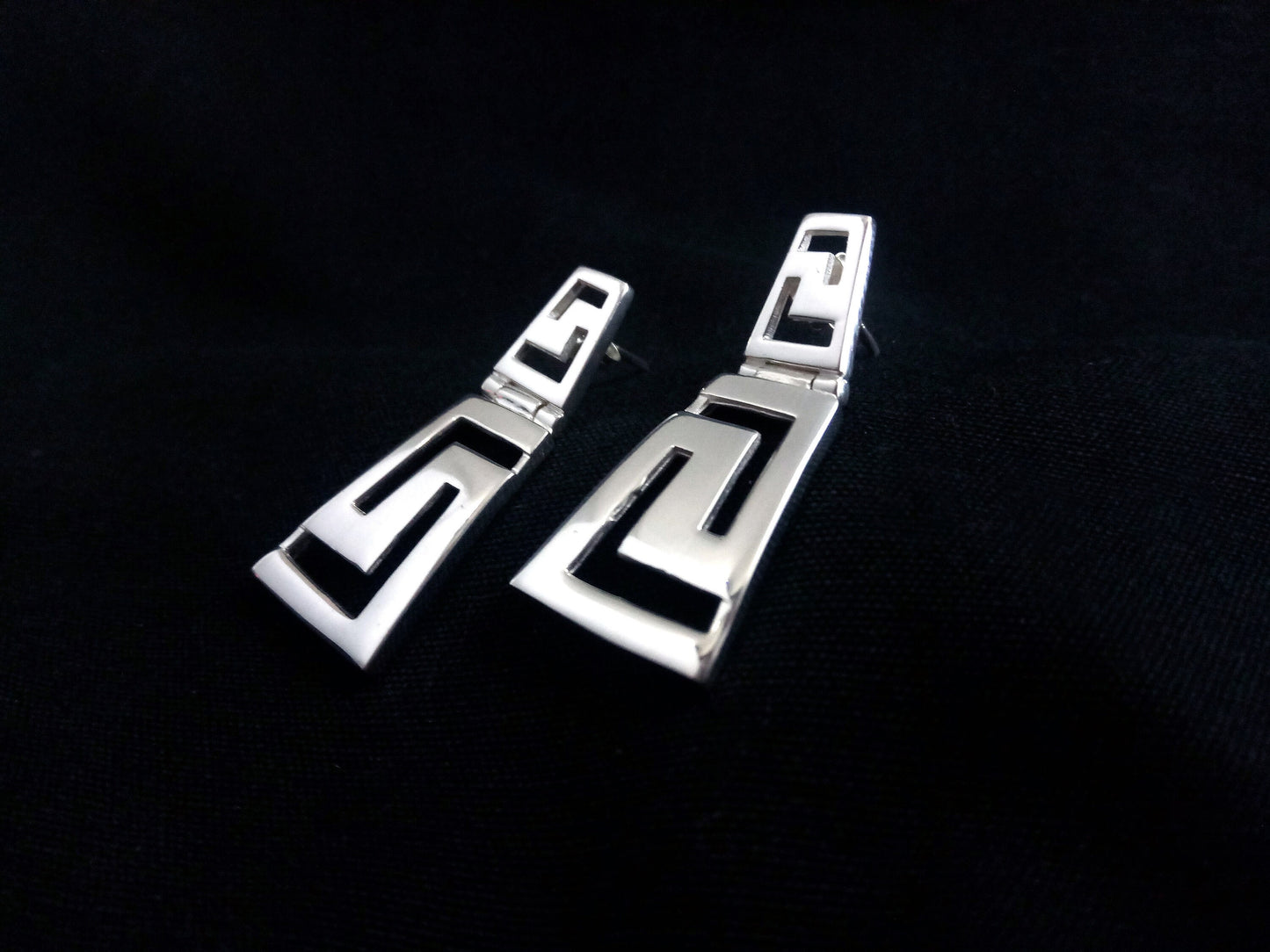 Sterling Silver 925 Stud Meander Greek Jewelry Gradual Earrings , Greek Key Dangle Earrings, Griechisches Silber Ohrringe  Bijoux Grecque