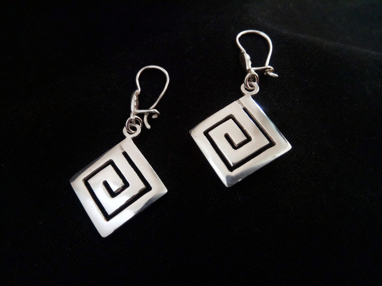 Sterling Silver 925 Ancient Greek Key Meander Dangle Modern Greek Jewelry Earrings 16x16mm, Griechischer Silber Ohrringe, Bijoux Greceque