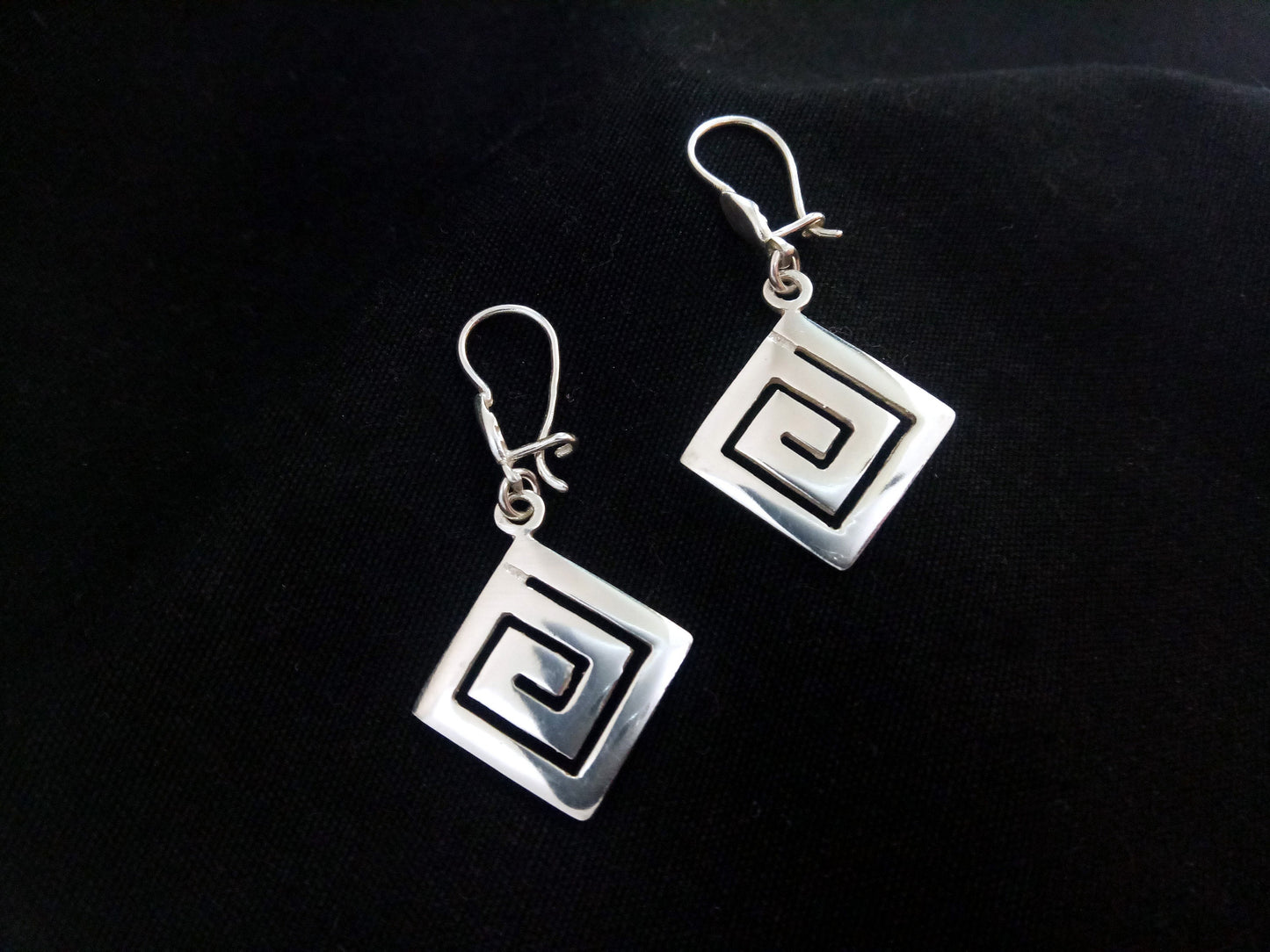 Sterling Silver 925 Ancient Greek Key Meander Dangle Modern Greek Jewelry Earrings 16x16mm, Griechischer Silber Ohrringe, Bijoux Greceque