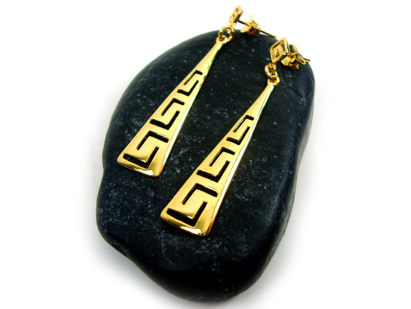 Sterling Silver 925 Ancient Greek Eternity Key Gradual Dangle Gold Plated 22K Earrings ,Griechische Silber Ohrringe, Boucle Argent Grecque