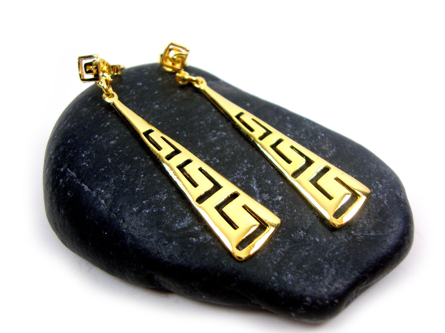 Sterling Silver 925 Ancient Greek Eternity Key Gradual Dangle Gold Plated 22K Earrings ,Griechische Silber Ohrringe, Boucle Argent Grecque