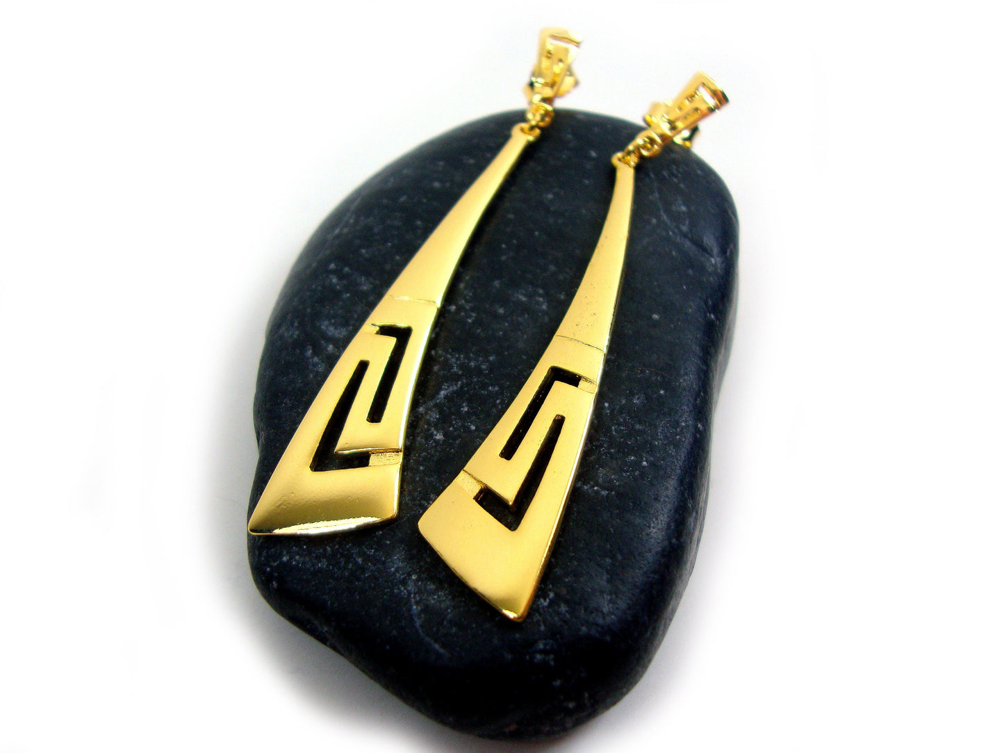 Sterling Silver 925 Ancient Greek Eternity Key Meander Modern Dangle Gold Plated 22K Earrings, Greek Jewelry, Griechischer Ohrringe, Greece