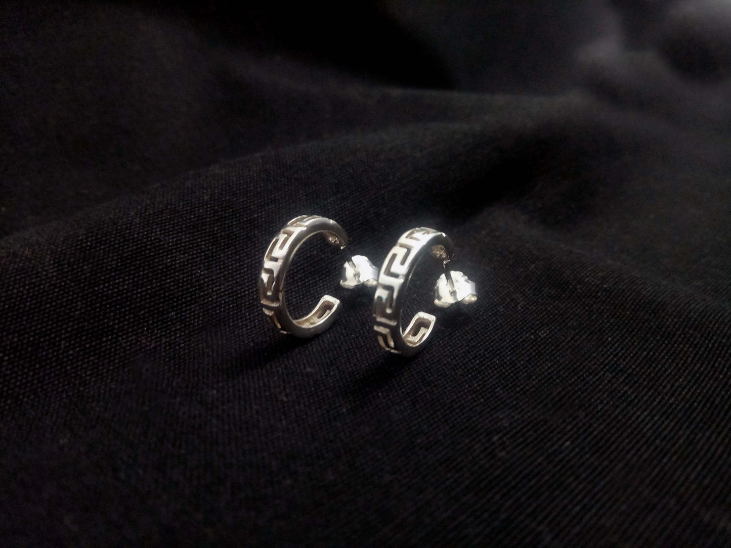 Sterling Silver 925 Meander Greek Small Hoop Earrings 15mm, Greek Key Stud Earrings, Griechisches Silber Ohrringe  Bijoux Grecque, Earrings