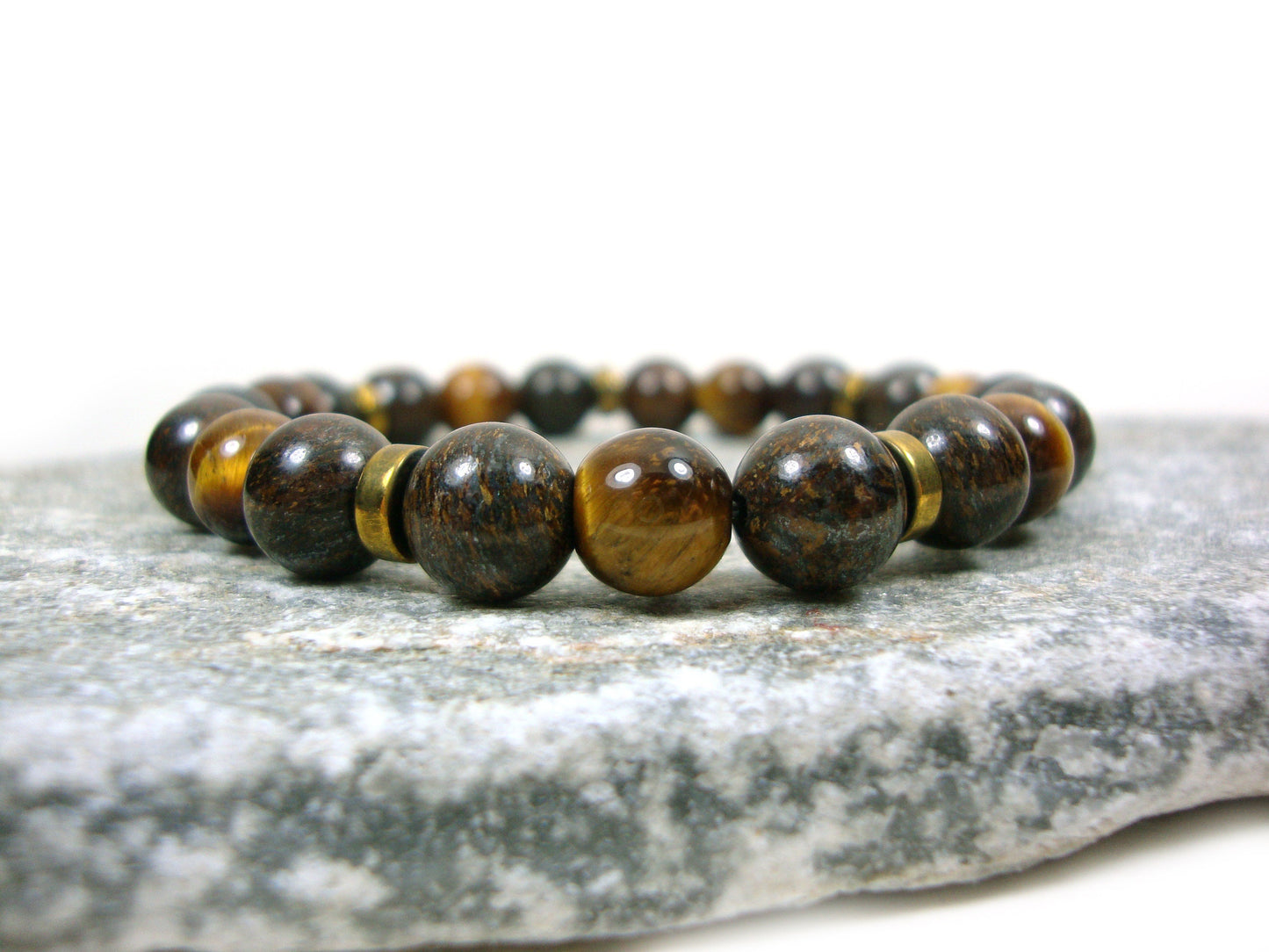 Natural Bronzite & Tiger Eye Brown Stones 8mm Bracelet, Bronzite Tiger Eye, Gemstone Bracelet, Mens Womens Neutral Earth Tone Gift Bracelet