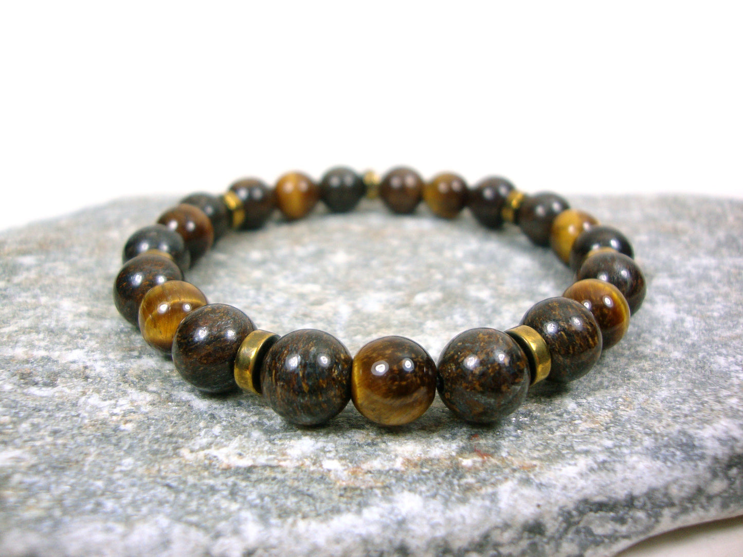 Natural Bronzite & Tiger Eye Brown Stones 8mm Bracelet, Bronzite Tiger Eye, Gemstone Bracelet, Mens Womens Neutral Earth Tone Gift Bracelet