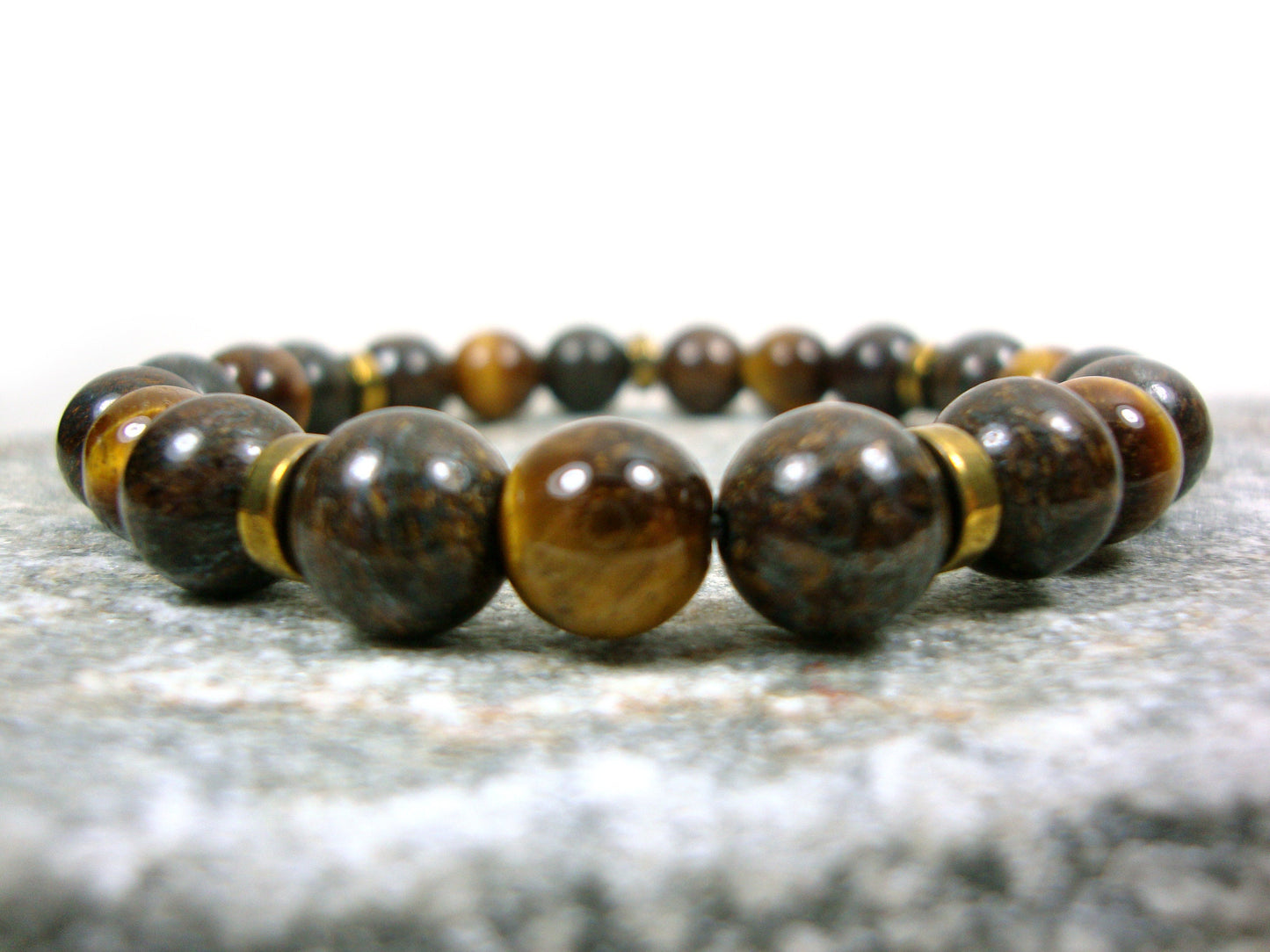 Natural Bronzite & Tiger Eye Brown Stones 8mm Bracelet, Bronzite Tiger Eye, Gemstone Bracelet, Mens Womens Neutral Earth Tone Gift Bracelet