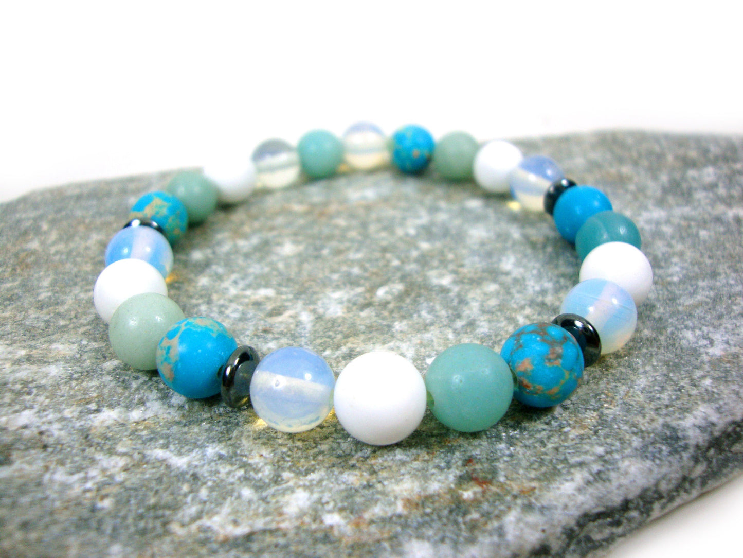 Natural Blue Agate-Amazonite-White Onyx-Moonstone Stones 6mm Stretch Bracelet, Gemstone Bracelet, Summer Bracelet, Natur Echt Stein Armband