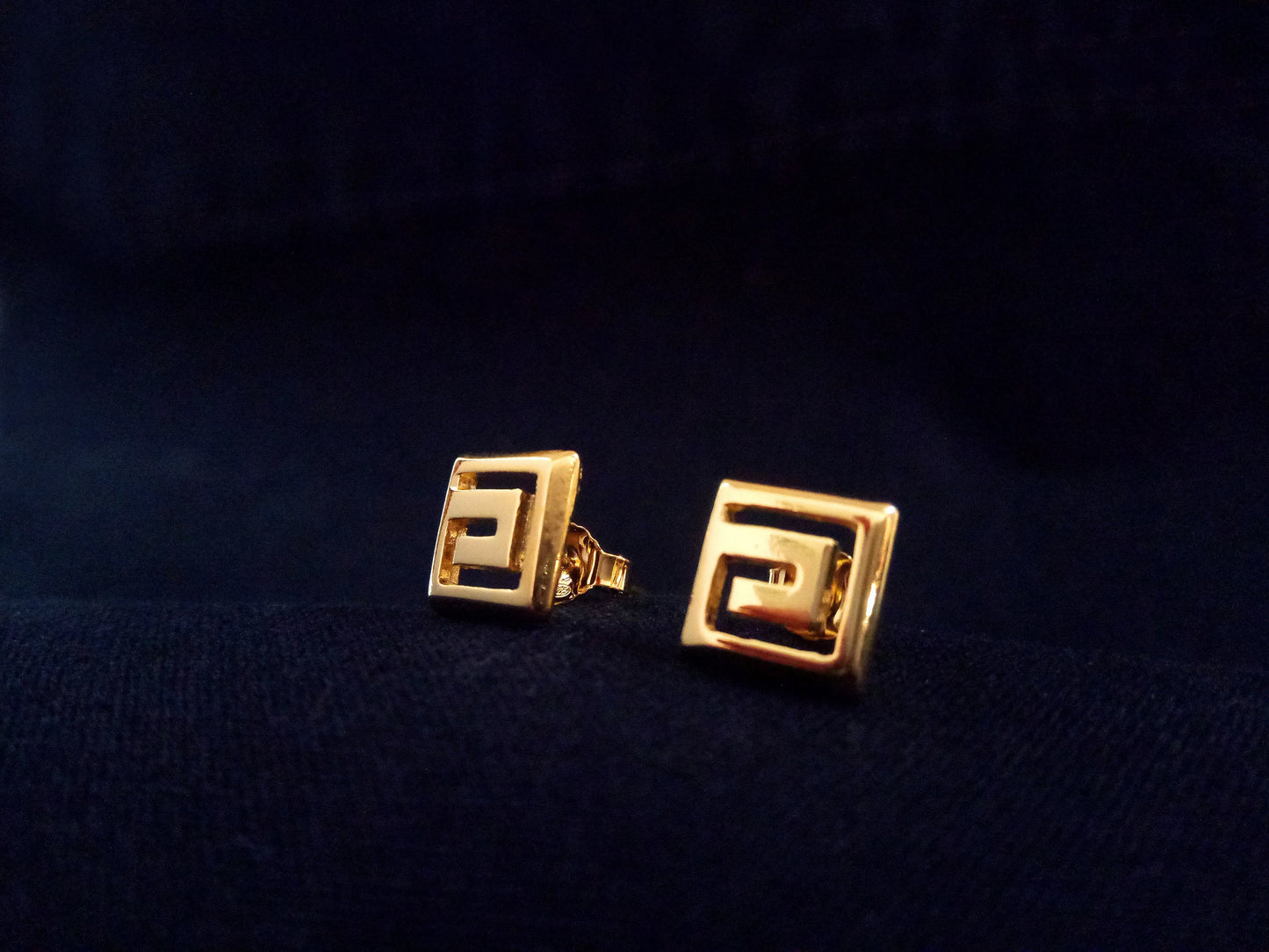 Sterling Silver 925 Stud Meander Greek Small Gold Plated 22K Earrings 7mm, Greek Key Stud Earrings, Griechisches Silber Ohrringe, Grecque