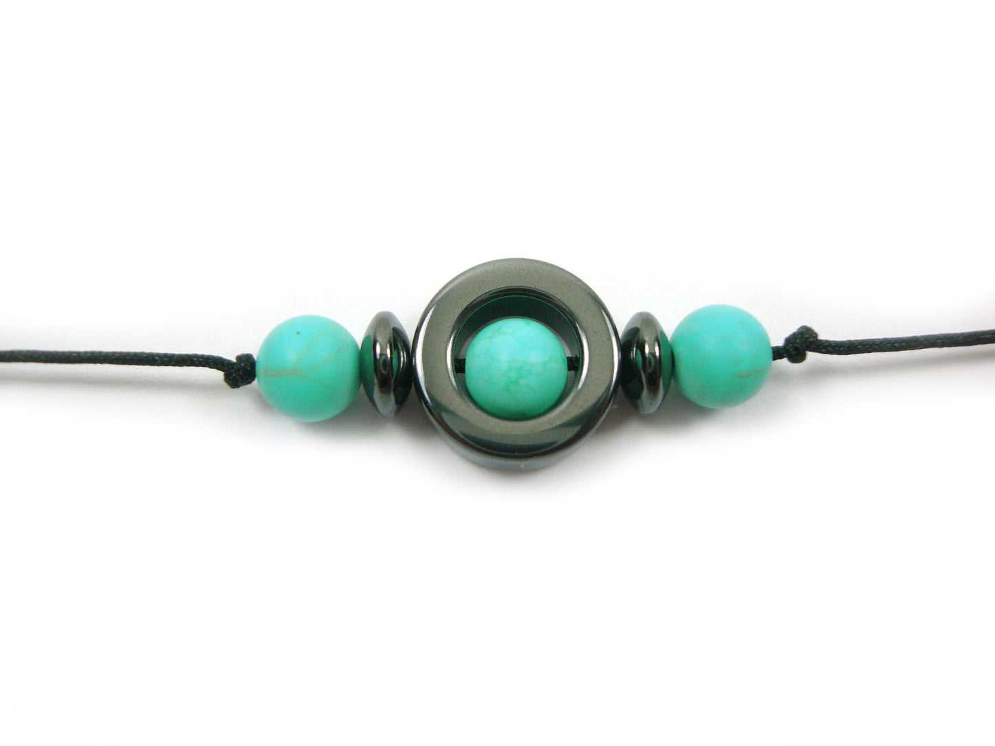 Natural Blue Matt Magnesite & Hematite Stones Cord Adjustable Trendy Bracelet, Magnesite Stones Men Mens Women Unisex Macrame Cord  Bracelet