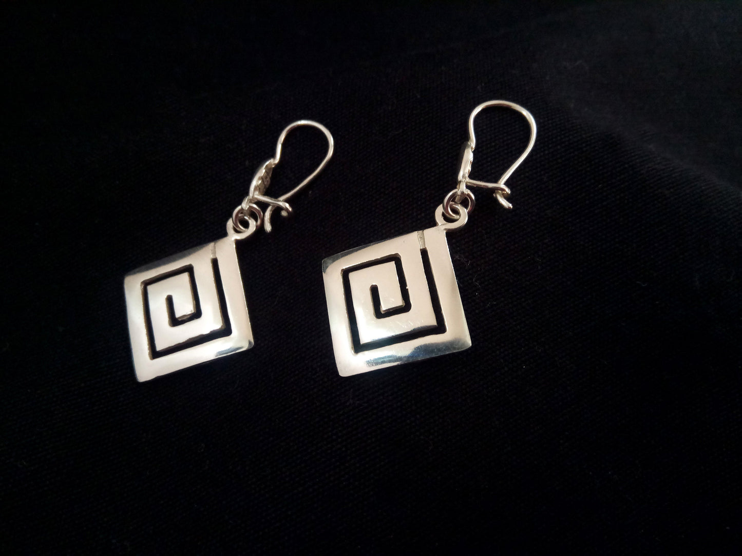 Sterling Silver 925 Ancient Greek Key Meander Dangle Modern Greek Jewelry Earrings 16x16mm, Griechischer Silber Ohrringe, Bijoux Greceque
