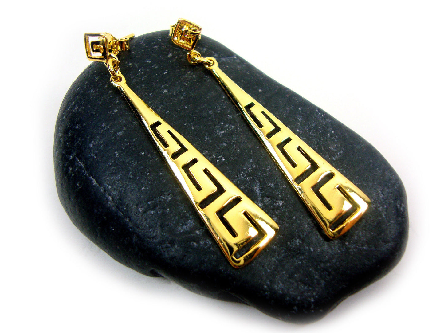 Sterling Silver 925 Ancient Greek Eternity Key Gradual Dangle Gold Plated 22K Earrings ,Griechische Silber Ohrringe, Boucle Argent Grecque