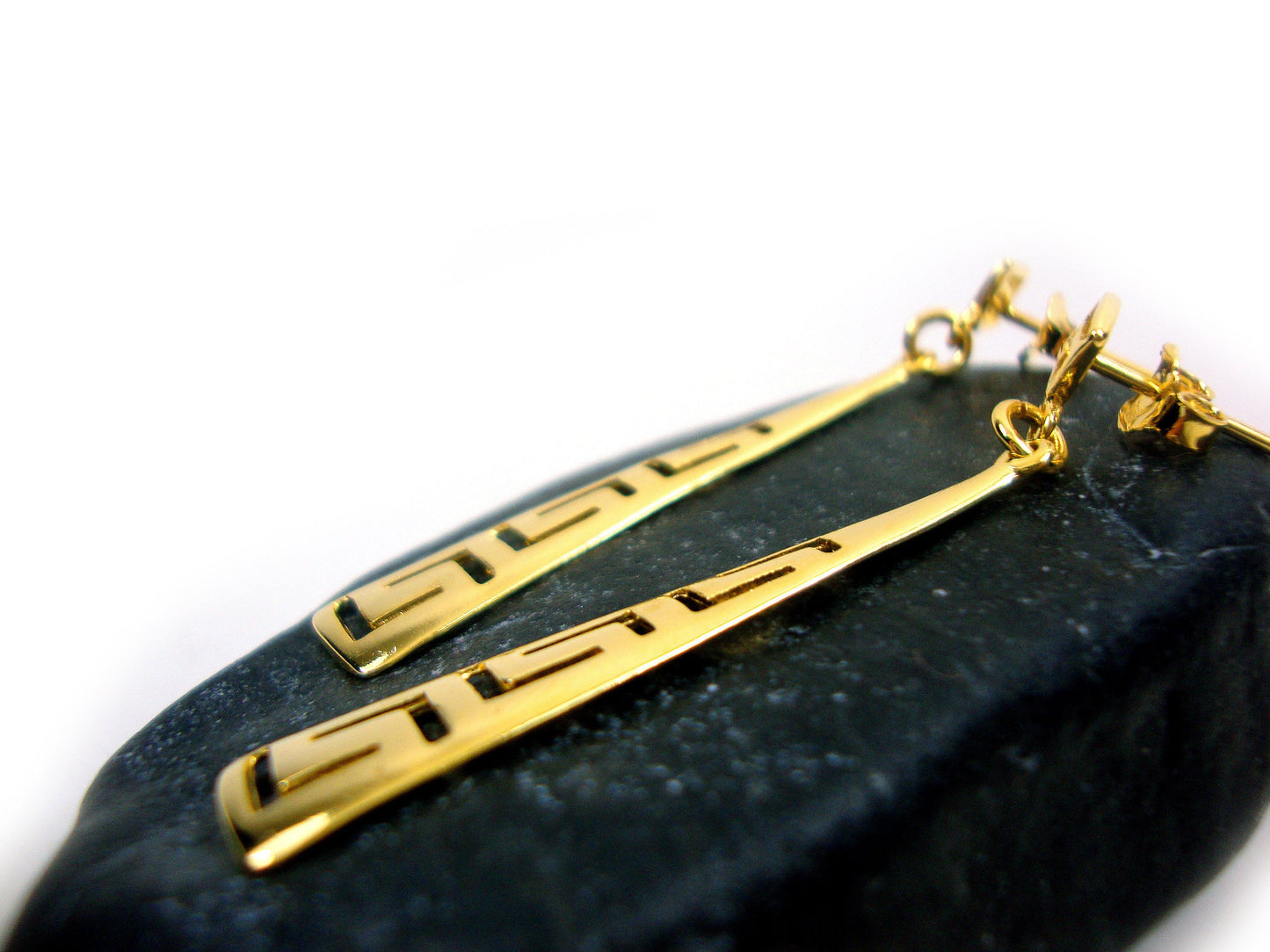 Sterling Silver 925 Ancient Greek Eternity Key Gradual Dangle Gold Plated 22K Earrings ,Griechische Silber Ohrringe, Boucle Argent Grecque