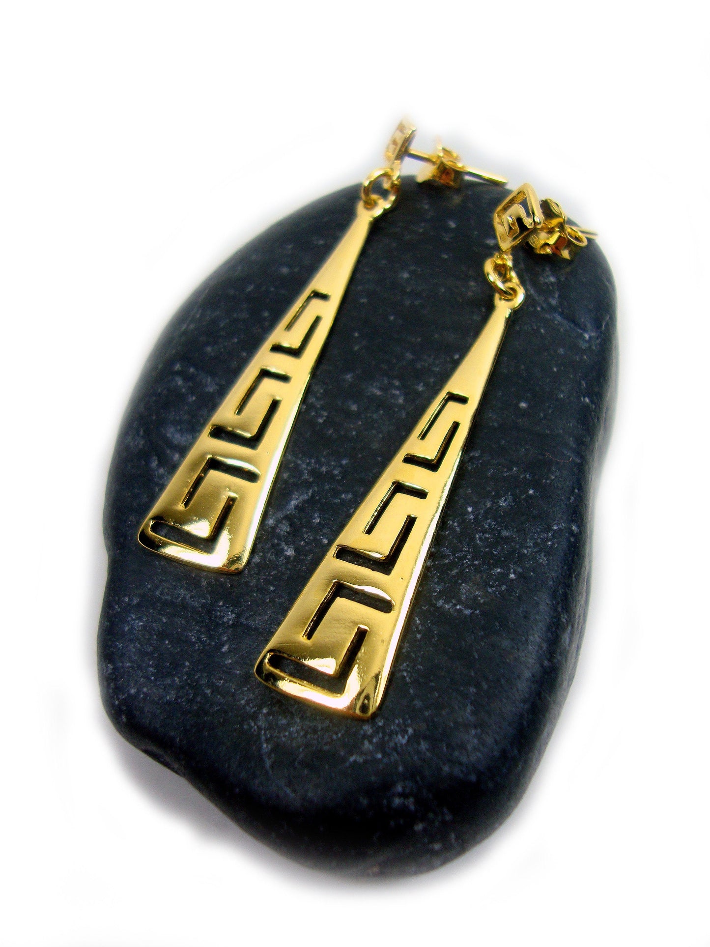 Sterling Silver 925 Ancient Greek Eternity Key Gradual Dangle Gold Plated 22K Earrings ,Griechische Silber Ohrringe, Boucle Argent Grecque
