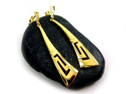 Sterling Silver 925 Ancient Greek Eternity Key Meander Modern Dangle Gold Plated 22K Earrings, Greek Jewelry, Griechischer Ohrringe, Greece
