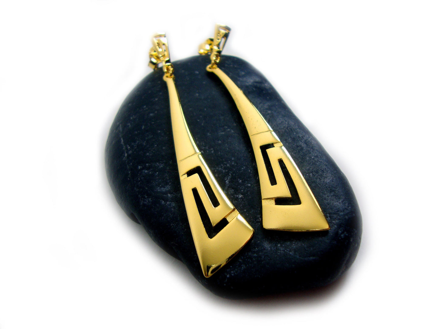 Sterling Silver 925 Ancient Greek Eternity Key Meander Modern Dangle Gold Plated 22K Earrings, Greek Jewelry, Griechischer Ohrringe, Greece