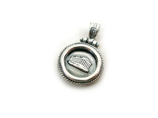 Sterling Silver 925 Ancient Greek Temple Acropolis Athens Parthenon Round Pendant 17mm, Griechische Eule Anhanger, Pendetif Grecque Bijoux